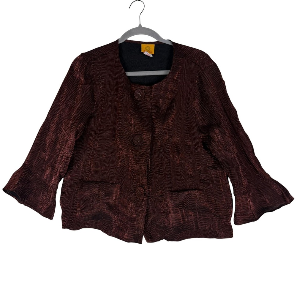 Ruby Rd Jacket Womens 12 Brown Textured Button Front 3/4 Sleeve Lined Career